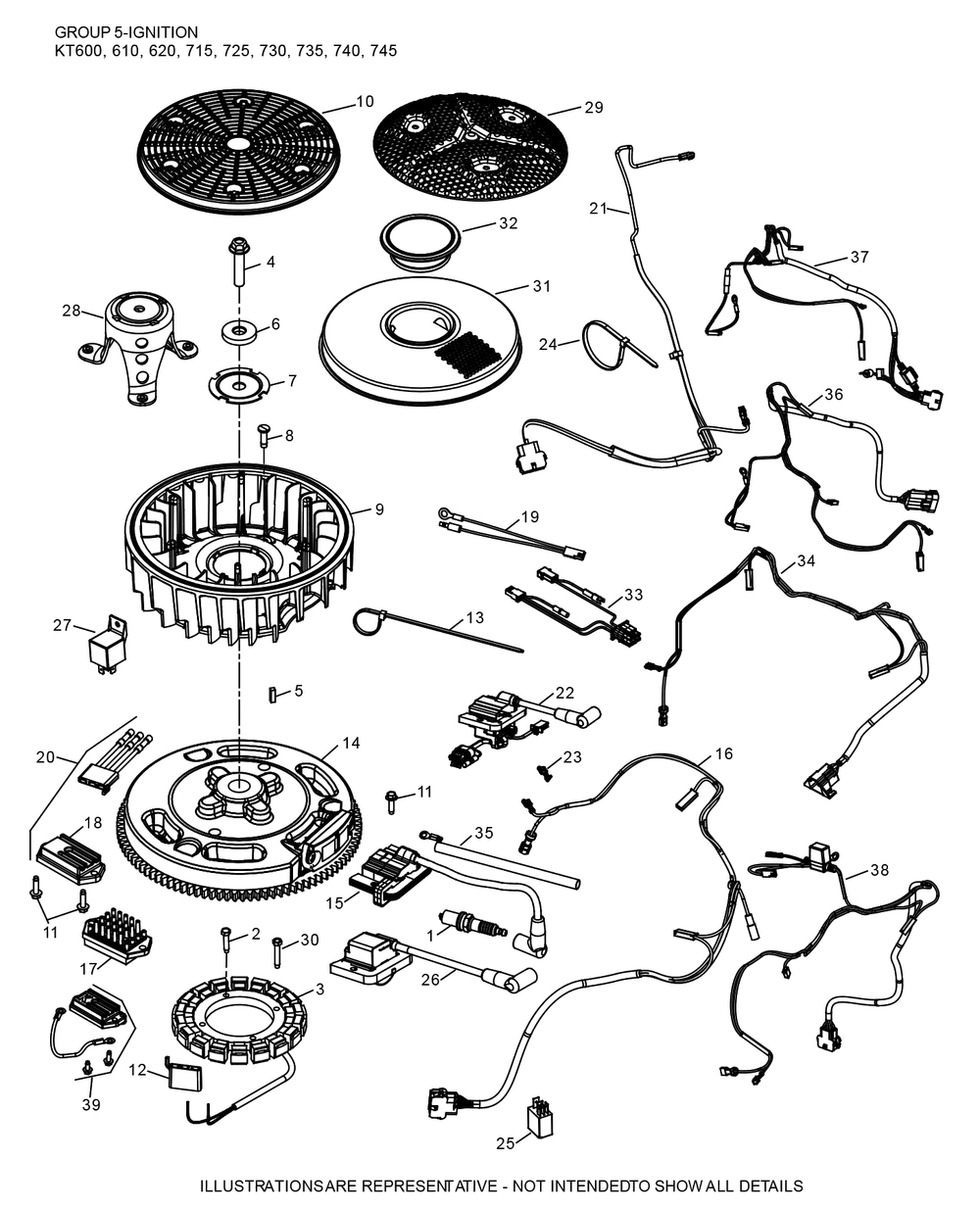 Kt735-3104 Ignition And Charging Diagram and Parts List for KT735-3104  Cub Cadet Lawn Tractor